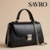 00 SAVRO Luxury Black Handbag - Genuine Snake Skin & Cow Leather with Chain Strap