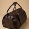 SAVRO Luxury Brown Leather Holdall - Genuine Cow Leather Structured Duffel Bag