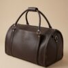 SAVRO Luxury Brown Leather Holdall - Genuine Cow Leather Structured Duffel Bag