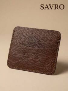 SAVRO Premium Leather Card Holder - Genuine Textured Leather Slim Wallet