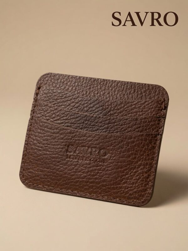 1 SAVRO Premium Leather Card Holder - Genuine Textured Leather Slim Wallet