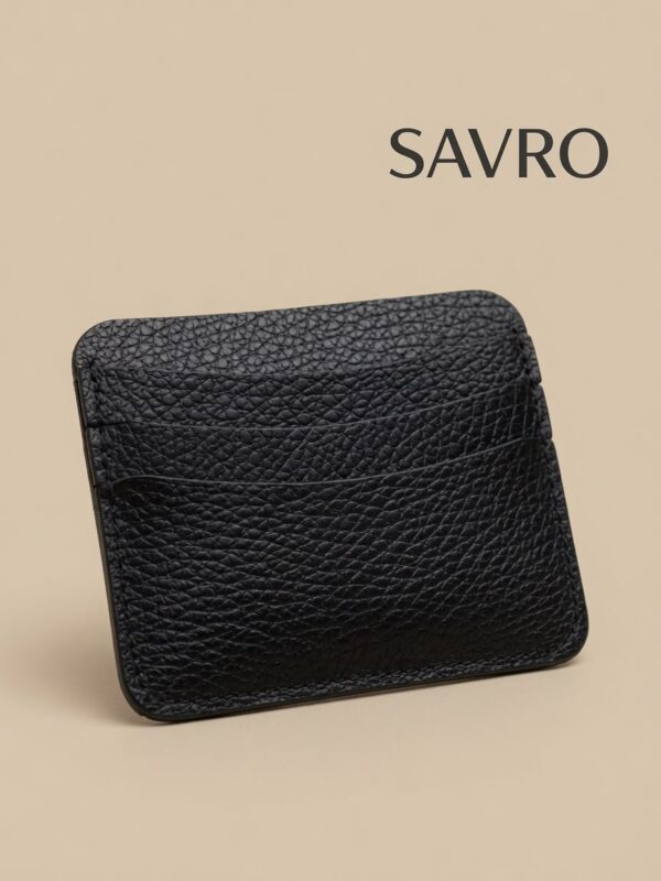 SAVRO Premium Leather Card Holder - Genuine Textured Leather Slim Wallet