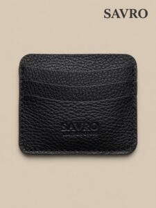 SAVRO Premium Leather Card Holder - Genuine Textured Leather Slim Wallet