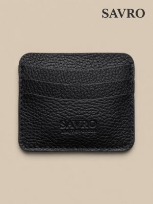 SAVRO Premium Leather Card Holder - Genuine Textured Leather Slim Wallet