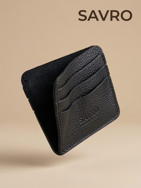 SAVRO Premium Leather Card Holder - Genuine Textured Leather Slim Wallet