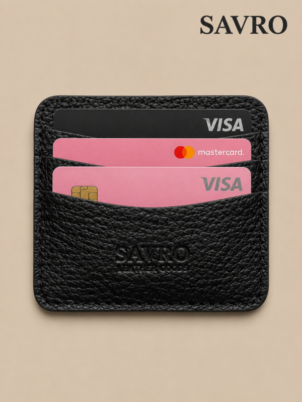 SAVRO Premium Leather Card Holder - Genuine Textured Leather Slim Wallet
