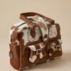 SAVRO Genuine Cowhide Structured Handbag - Brown & White Leather with Straps