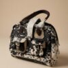 SAVRO Genuine Cowhide Structured Handbag - Brown & White Leather with Straps