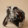 SAVRO Genuine Cowhide Structured Handbag - Brown & White Leather with Straps