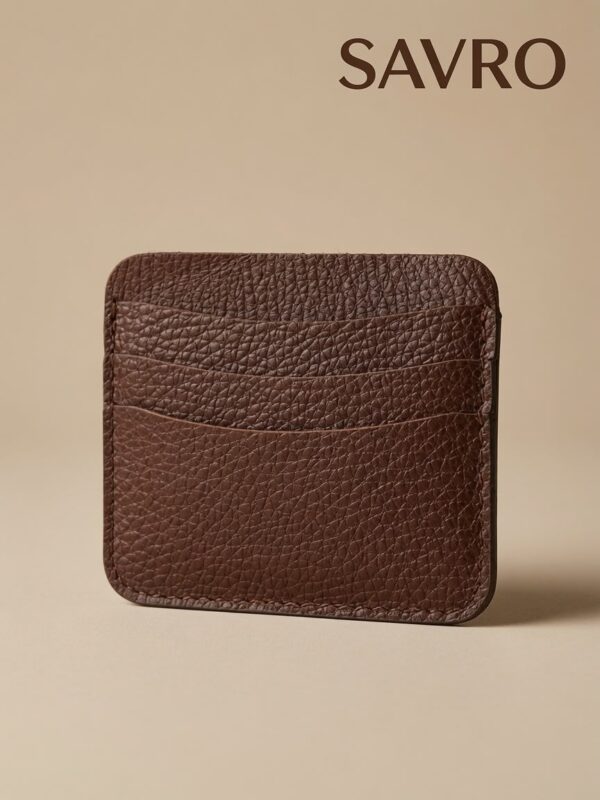 2 SAVRO Premium Leather Card Holder - Genuine Textured Leather Slim Wallet
