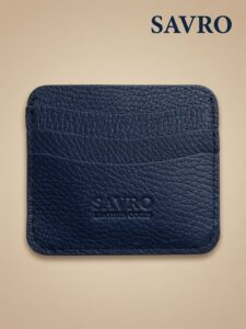 SAVRO Premium Leather Card Holder - Genuine Textured Leather Slim Wallet
