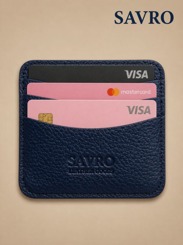 SAVRO Premium Leather Card Holder - Genuine Textured Leather Slim Wallet
