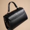 88 SAVRO Luxury Black Handbag - Genuine Snake Skin & Cow Leather with Chain Strap