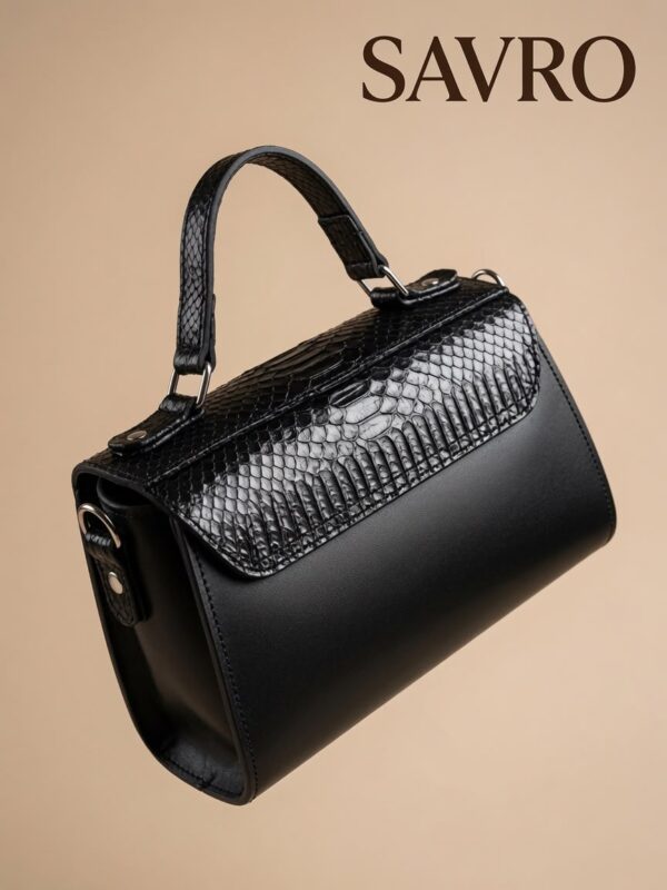 88 SAVRO Luxury Black Handbag - Genuine Snake Skin & Cow Leather with Chain Strap